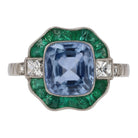 GIA Certified No Heat 2.35ct Ceylon Sapphire and Emerald Engagement Ring