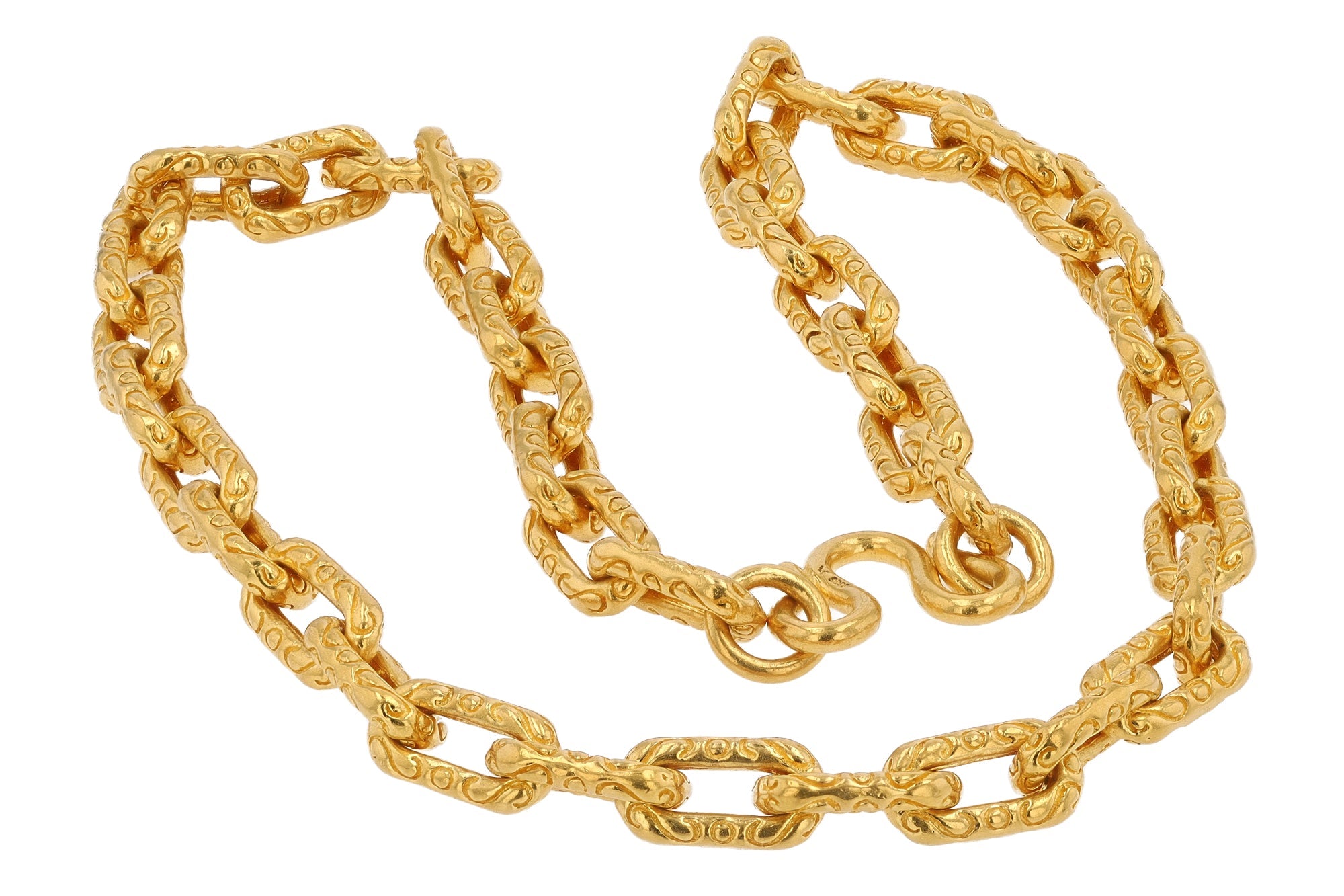 Heavy 24K Gold Engraved Chain Link Necklace