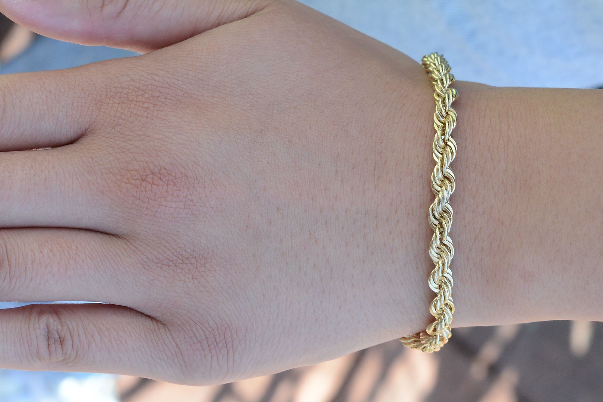 Heavy Yellow Gold Solid Rope Chain Unisex Bracelet