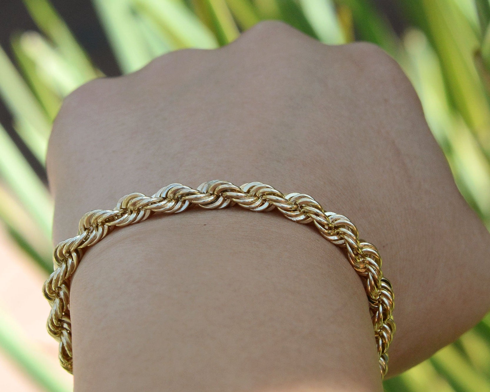 Heavy Yellow Gold Solid Rope Chain Unisex Bracelet