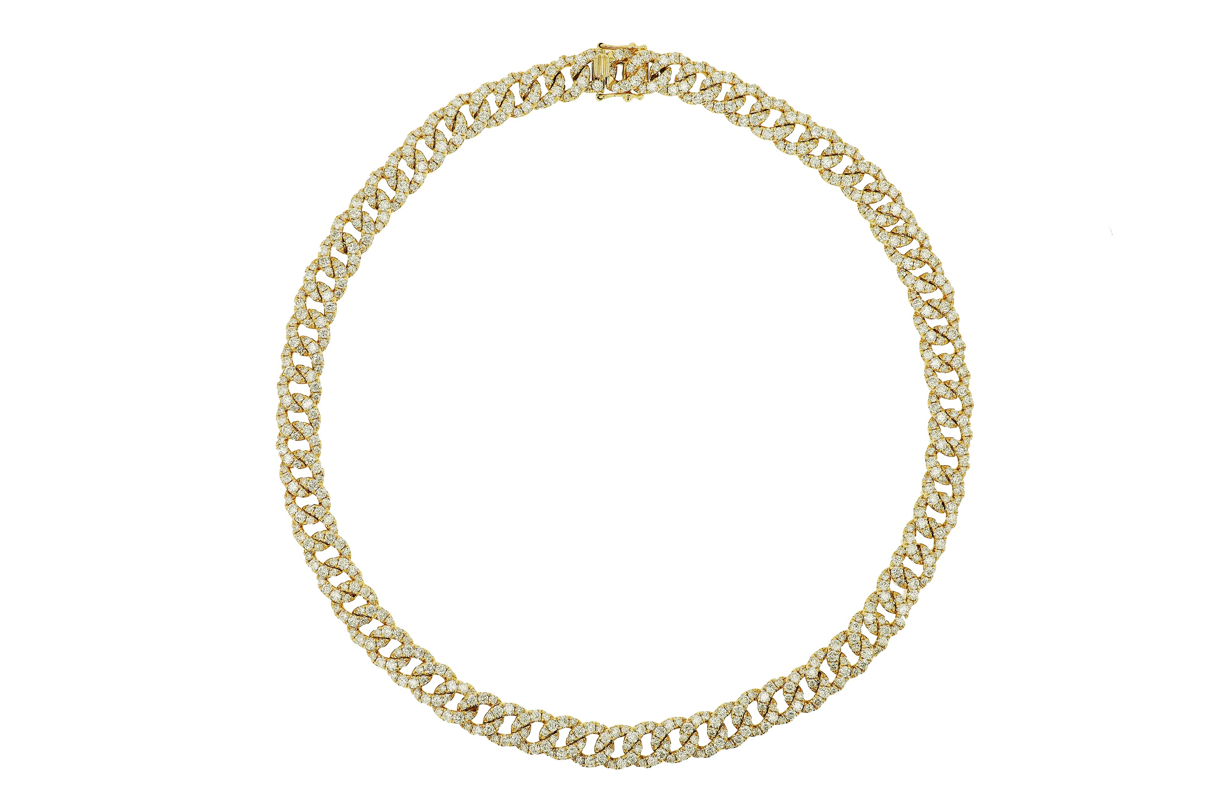 Italian 18.37 Carat Pavé Diamond & 14k Gold Cuban Link Necklace