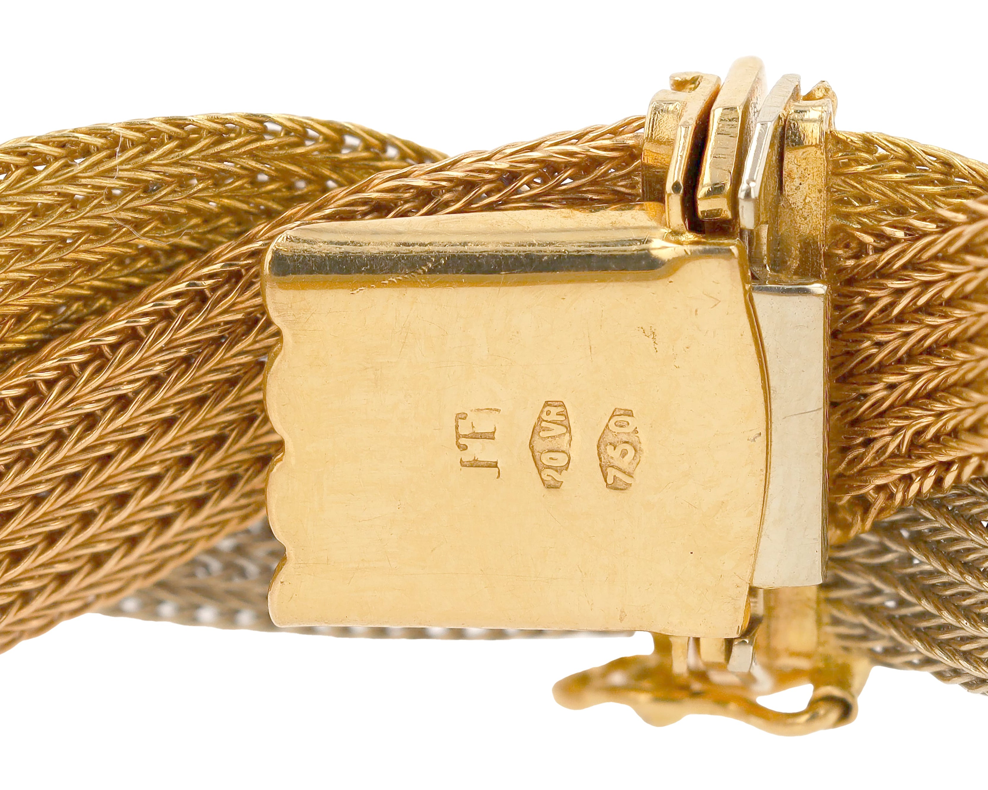 Italian 18K Tri-Color Gold Braided Mesh Bracelet