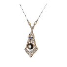 Edwardian Diamond and Onyx Lavaliere Pendant Necklace