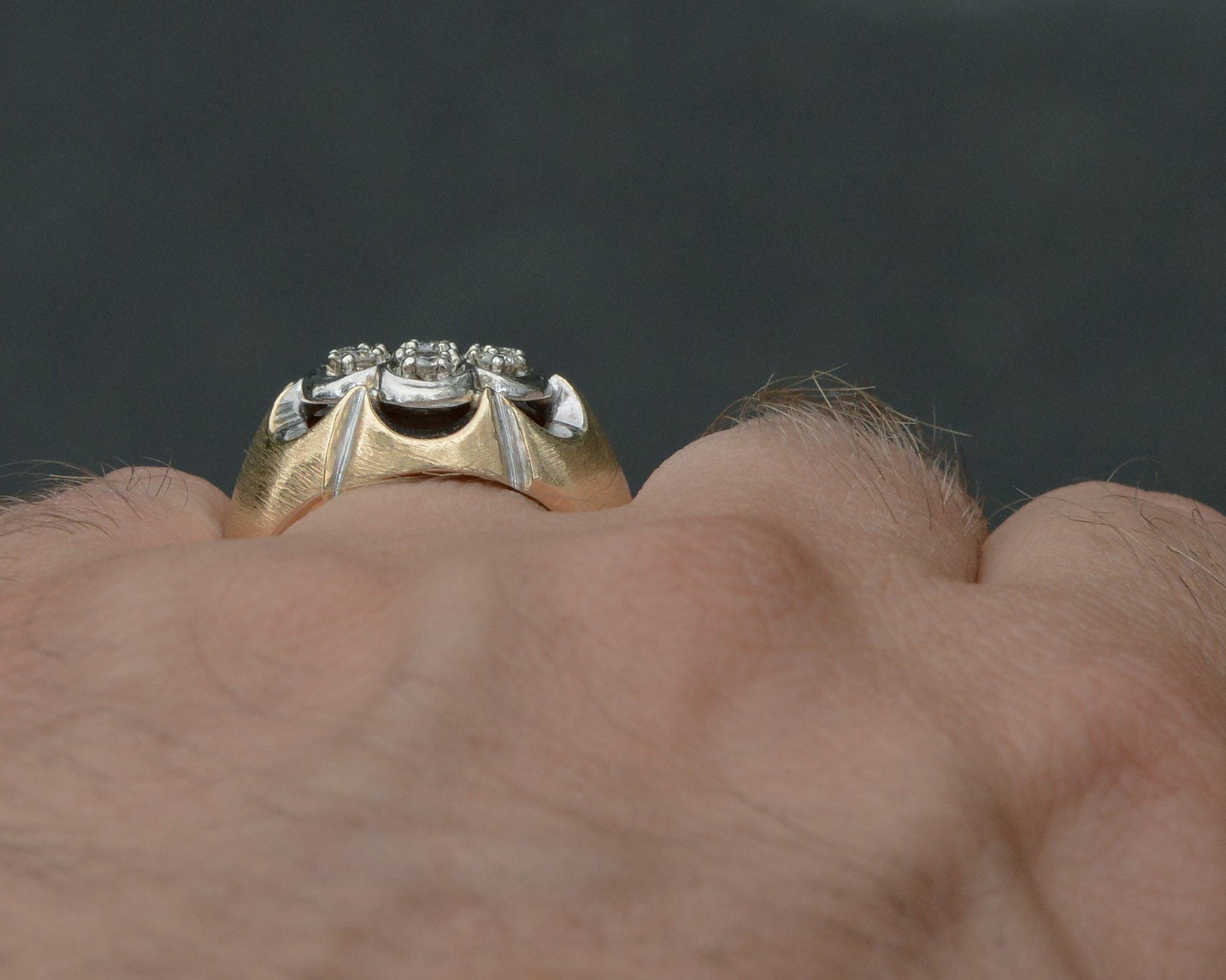 Mens 14kt Gold Vintage 7 Diamond Cluster Ring