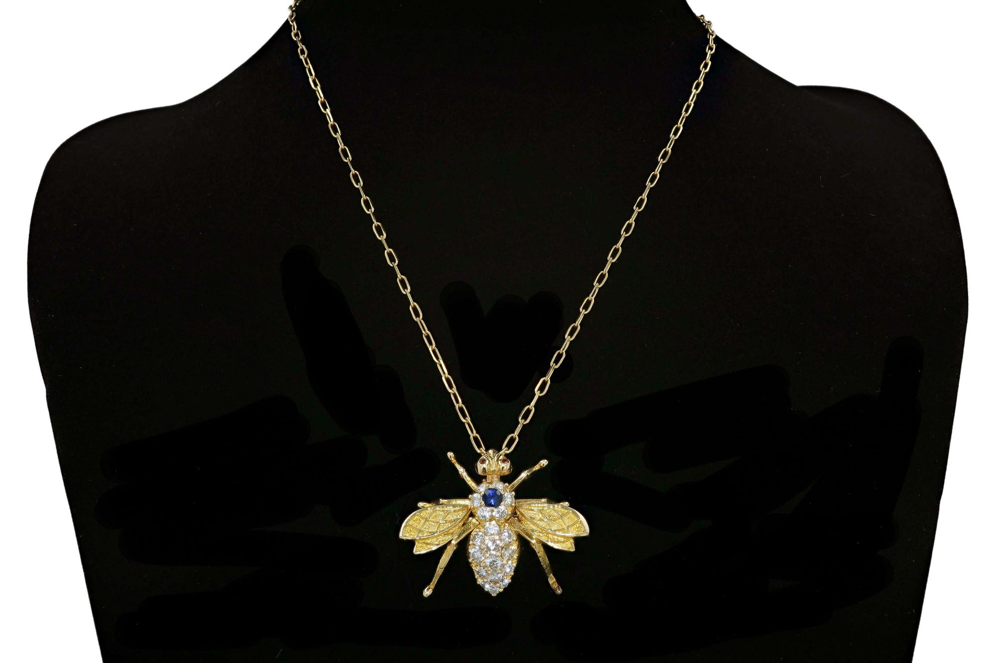 Mid-Century Diamond & Sapphire Bee Brooch Pendant