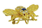 Mid-Century Diamond & Sapphire Bee Brooch Pendant