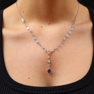 Mid Century Estate 4 Carat Diamond and Sapphire Drop Necklace