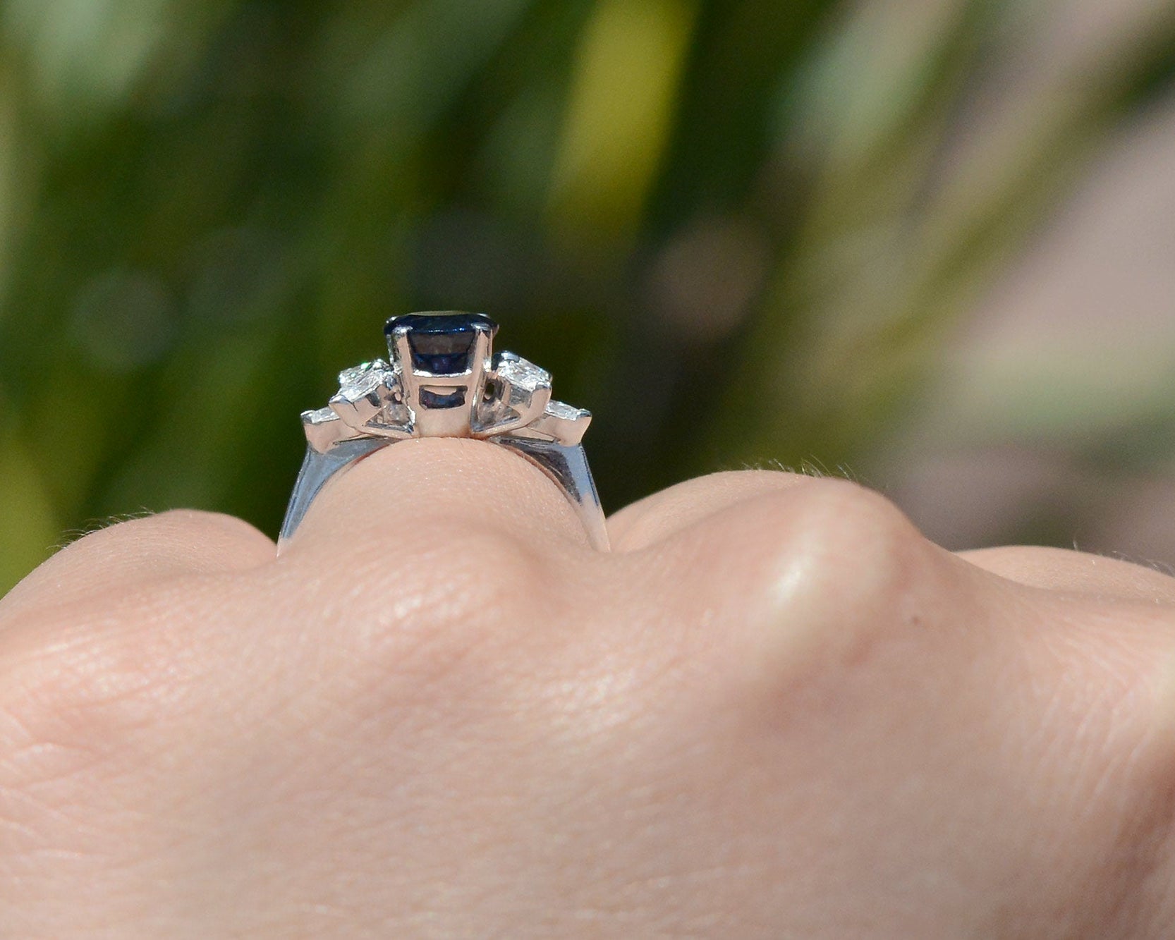 Midcentury Sapphire Diamond Flower Engagement Ring