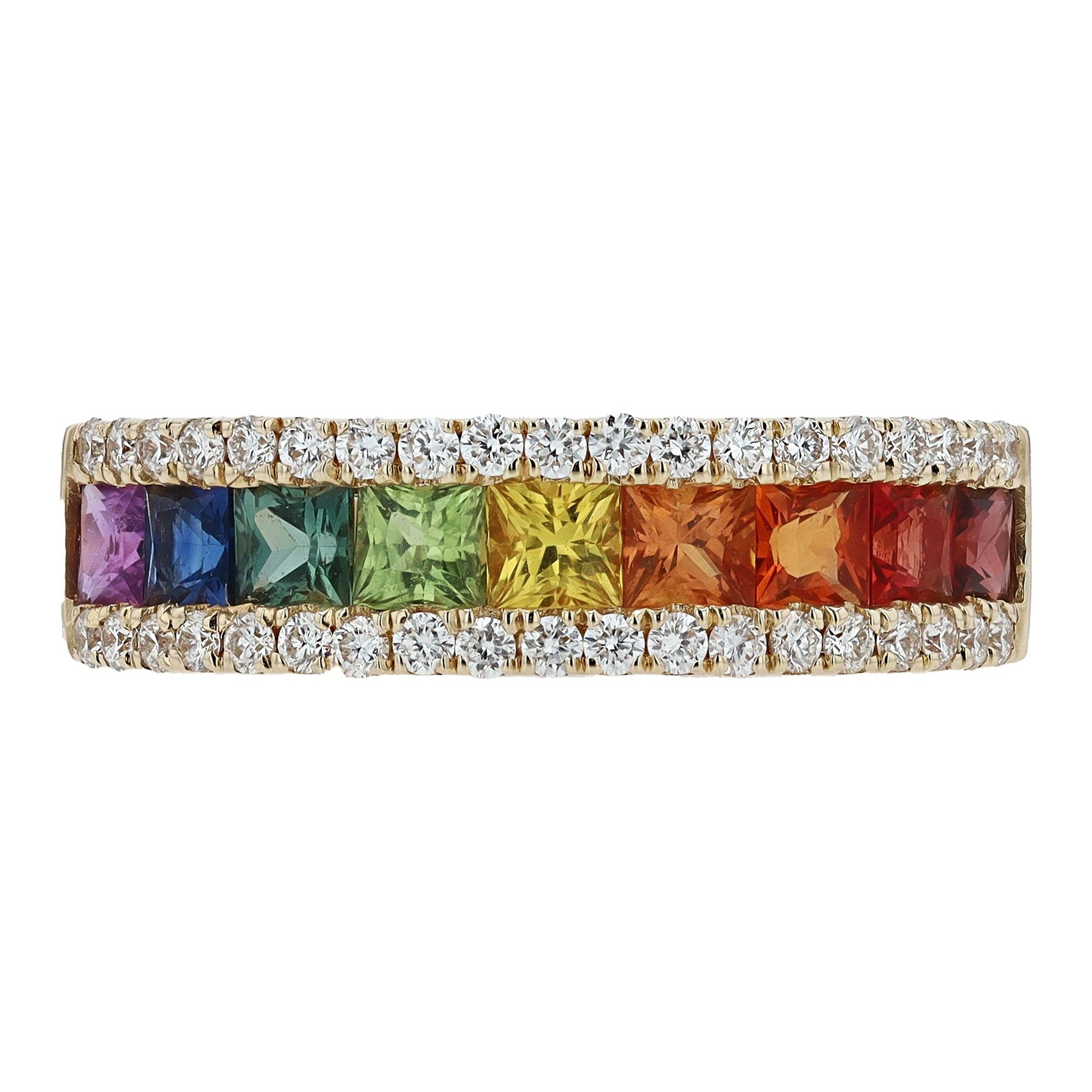 Rainbow Sapphire Gold Band Ring