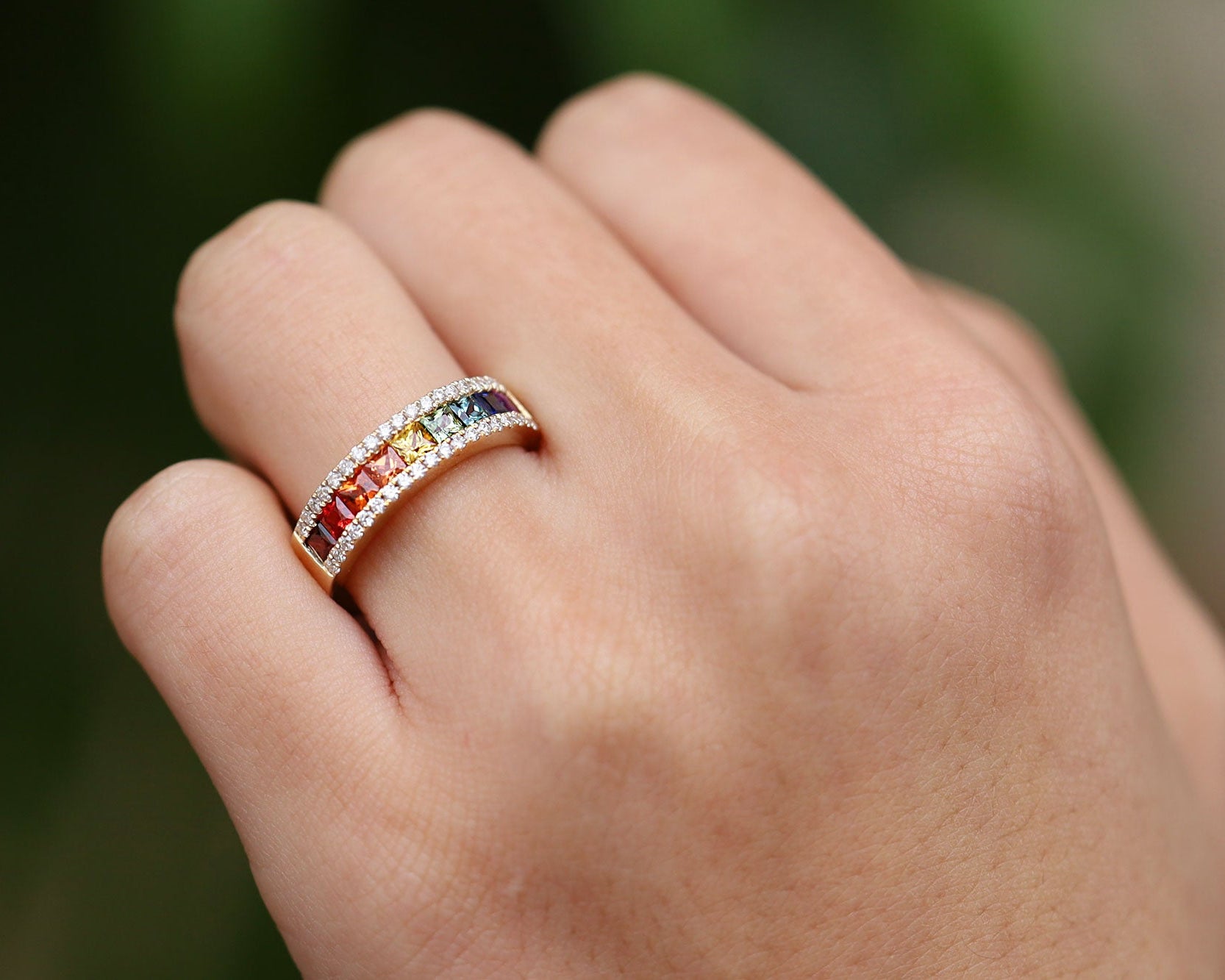 Rainbow Sapphire Gold Band Ring