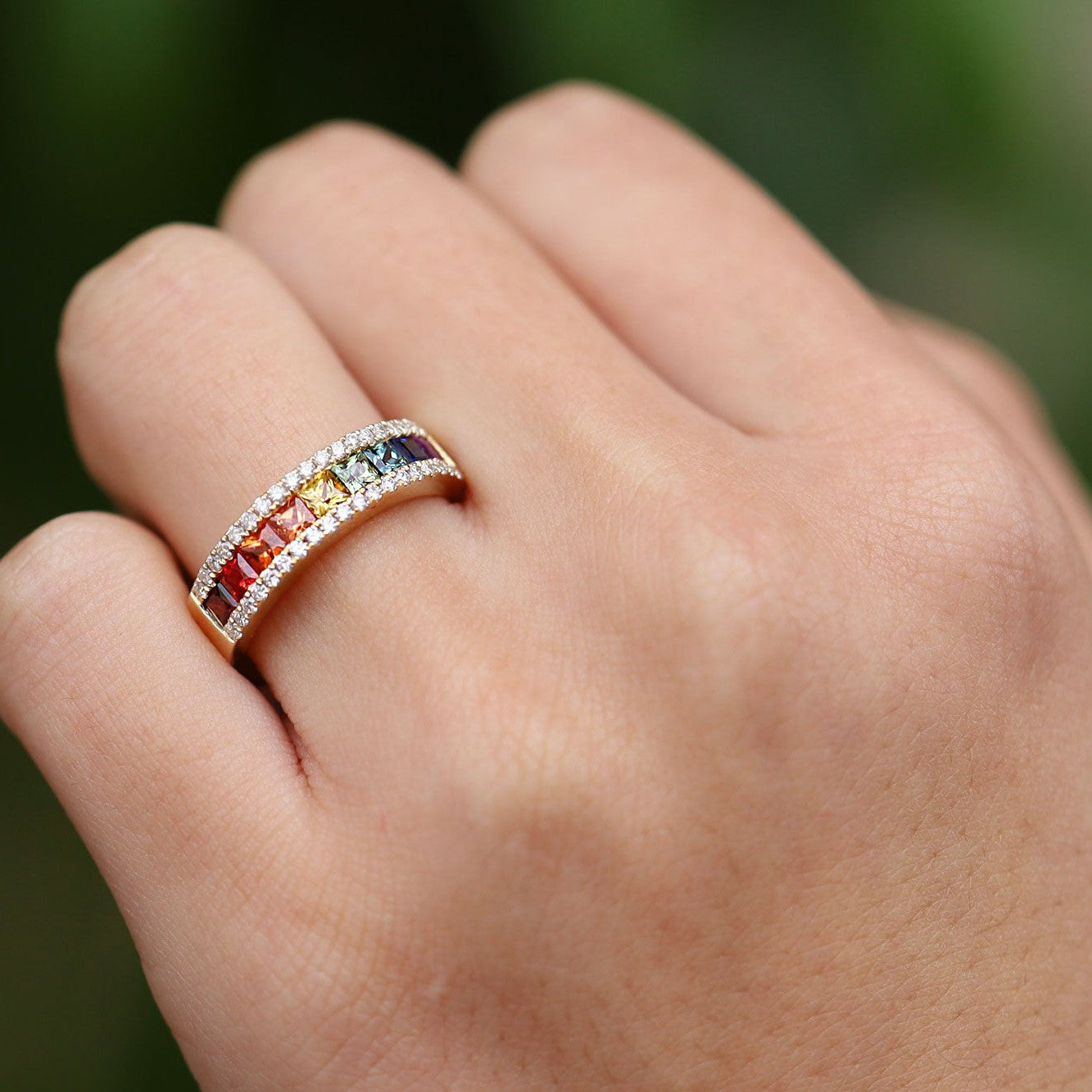 Rainbow Sapphire Gold Band Ring