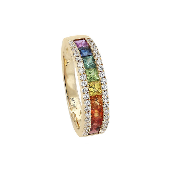 Rainbow Sapphire Gold Band Ring