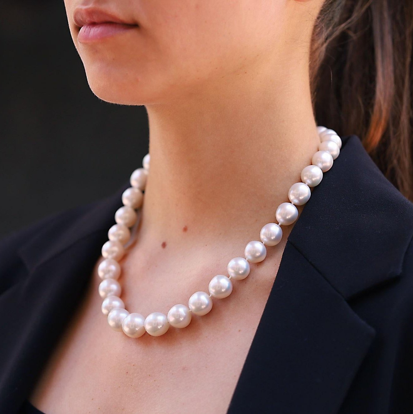 Large South Sea Pearl Necklace Strand With 18k Diamond Clasp