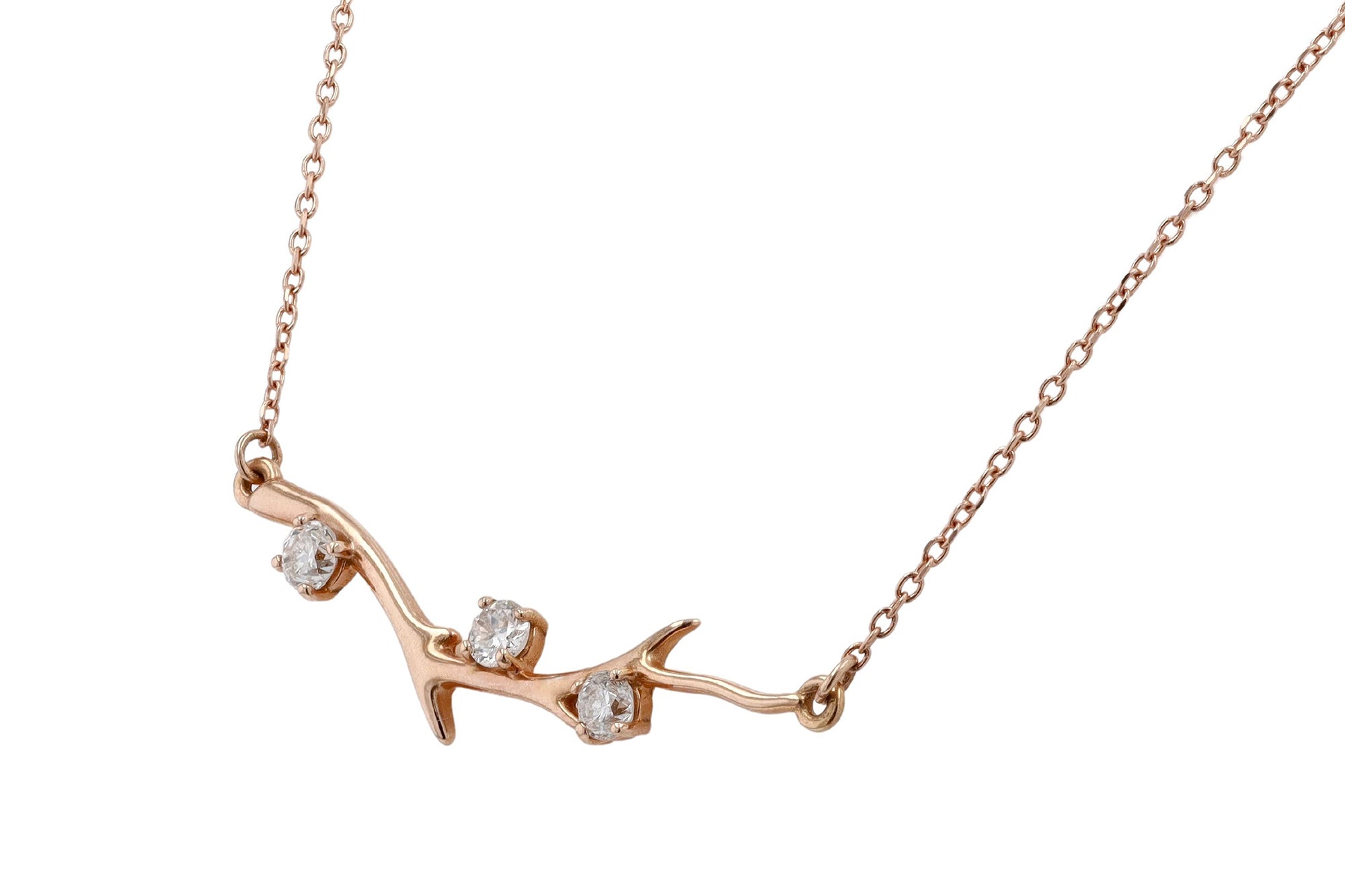 New 14k Rose Gold Diamond Branch Necklace