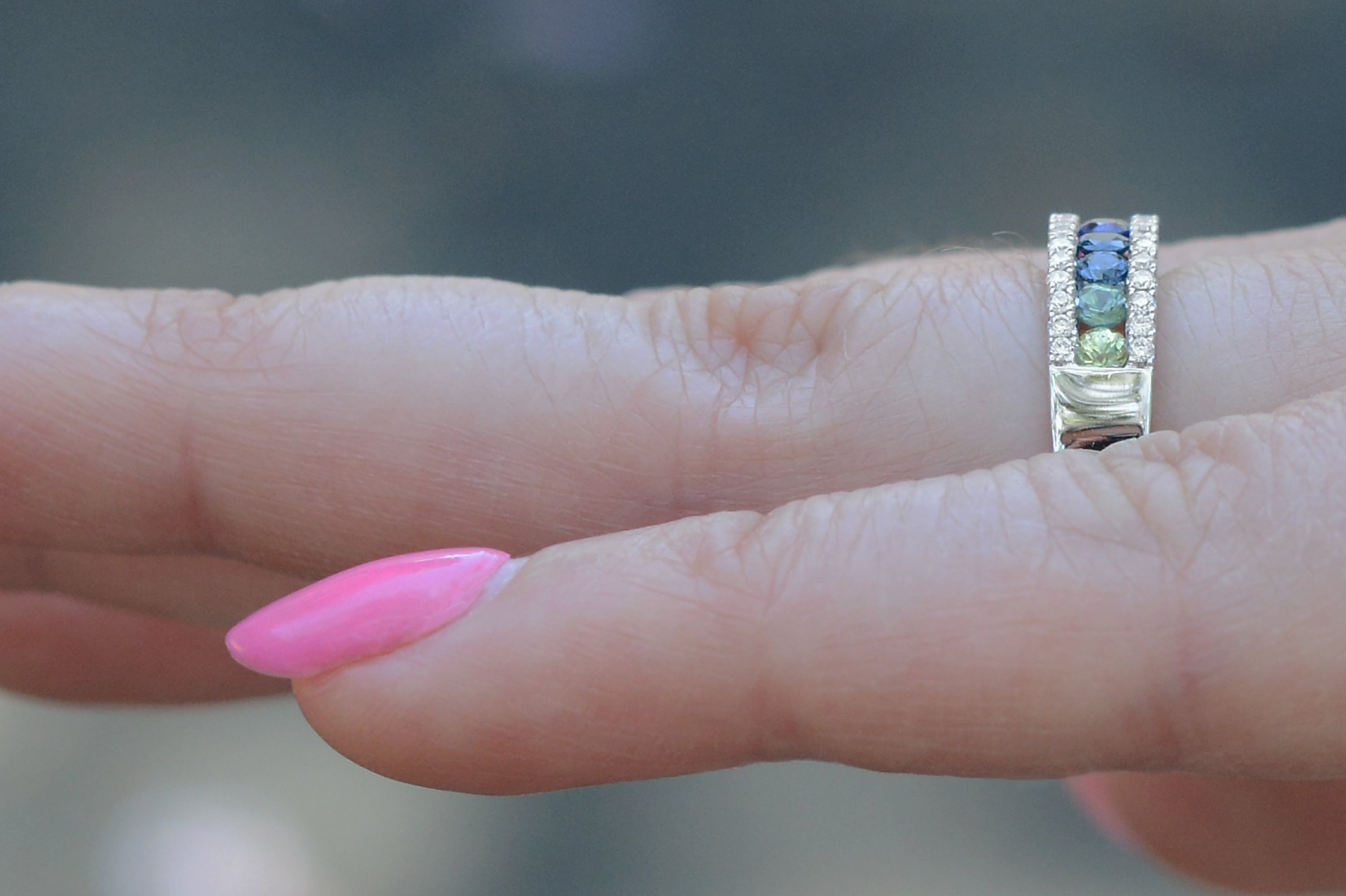New Rainbow Sapphire & Diamond Wedding Band Engagement Ring