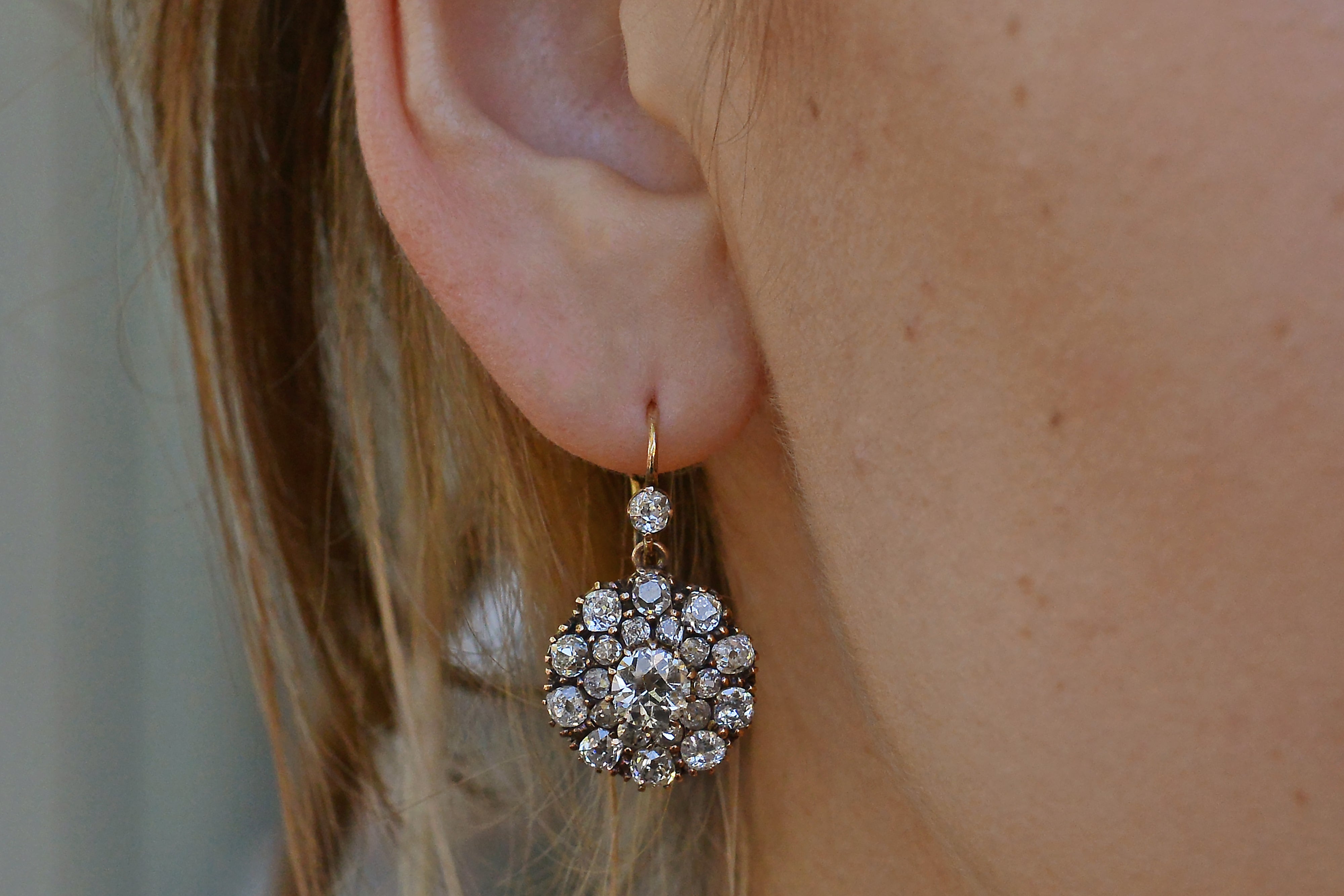 Outstanding Victorian 5 1/2 Carat Old Mine Diamond Earrings