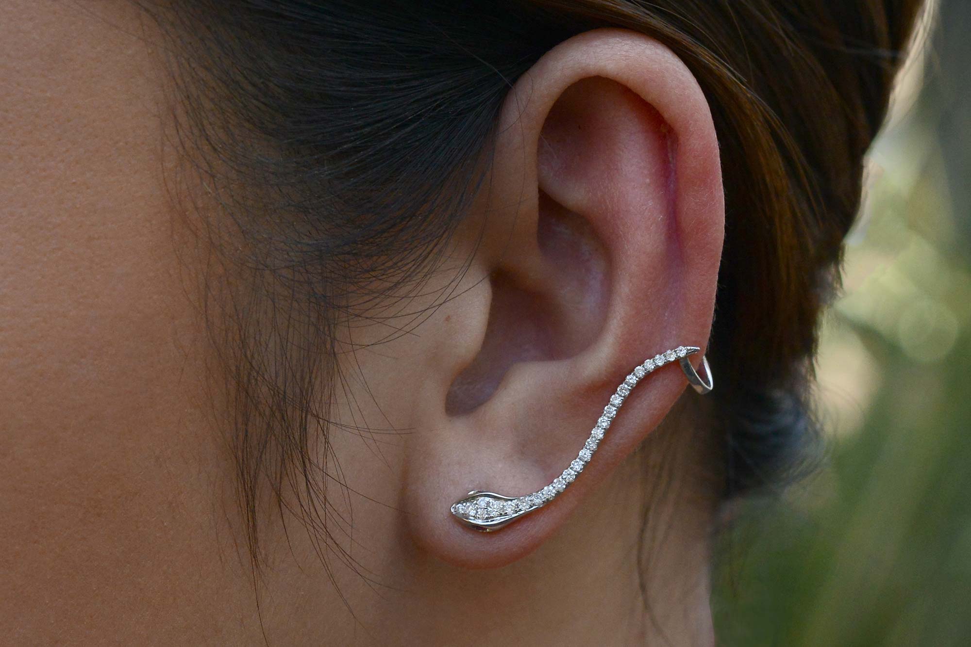 Pave' Diamond Ruby Snake Climber Earrings