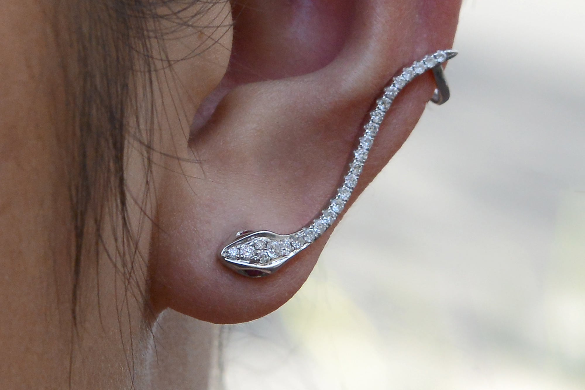 Pave' Diamond Ruby Snake Climber Earrings