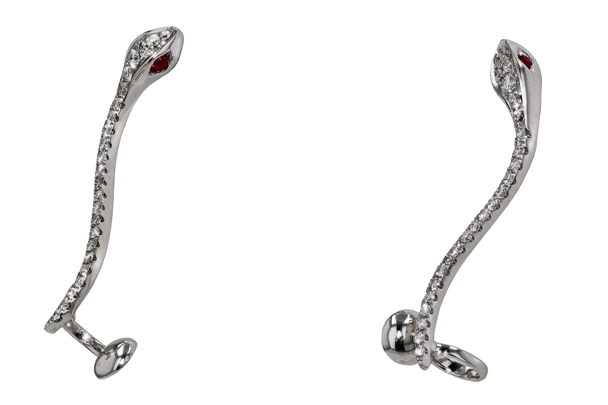 Pave' Diamond Ruby Snake Climber Earrings