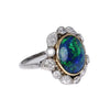 Mid-Century Black Opal and Diamond Platinum Cocktail Ring