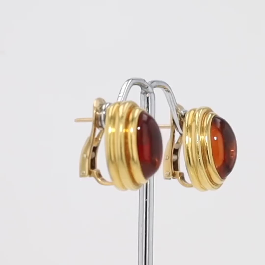 Vintage BVLGARI Citrine Cabochon and 18k Yellow Gold Earrings