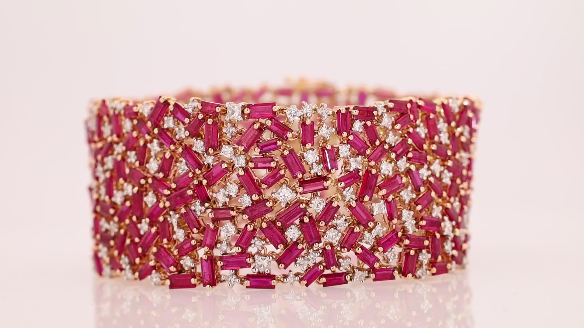 GIA Certified No Heat 36 Carat Ruby and Diamond Wide Bracelet