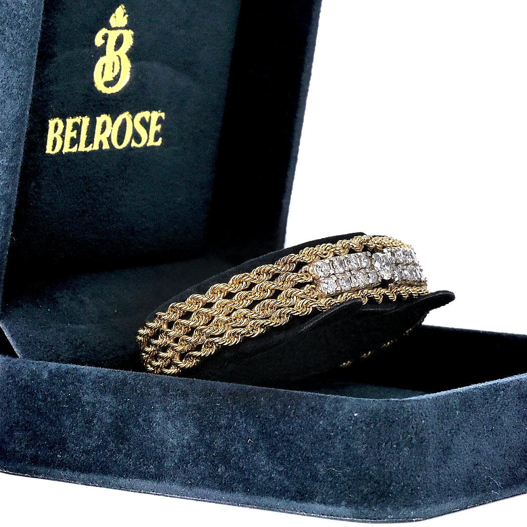 Vintage Estate 1.78 Carat Diamond 4 Strand Heavy 14k Gold Rope Chain ID Bracelet