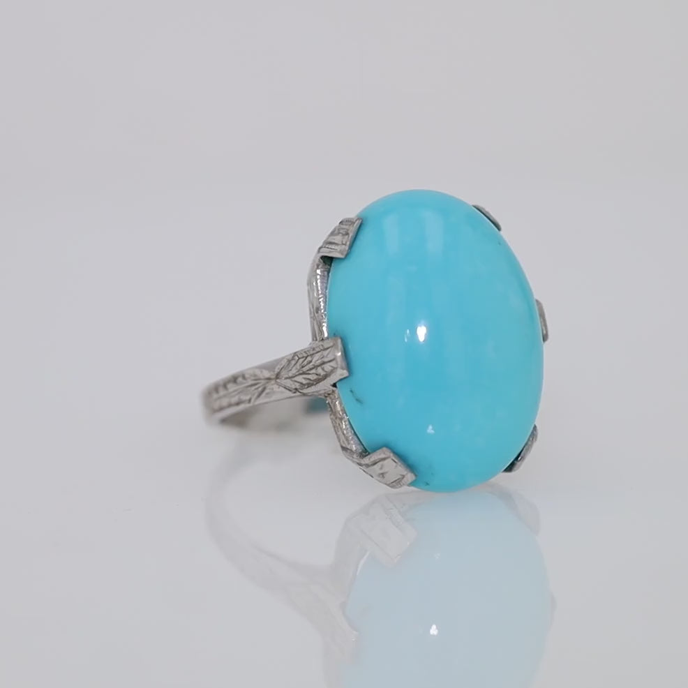 10.10ct Sleeping Beauty Turquoise Art Deco Estate Ring