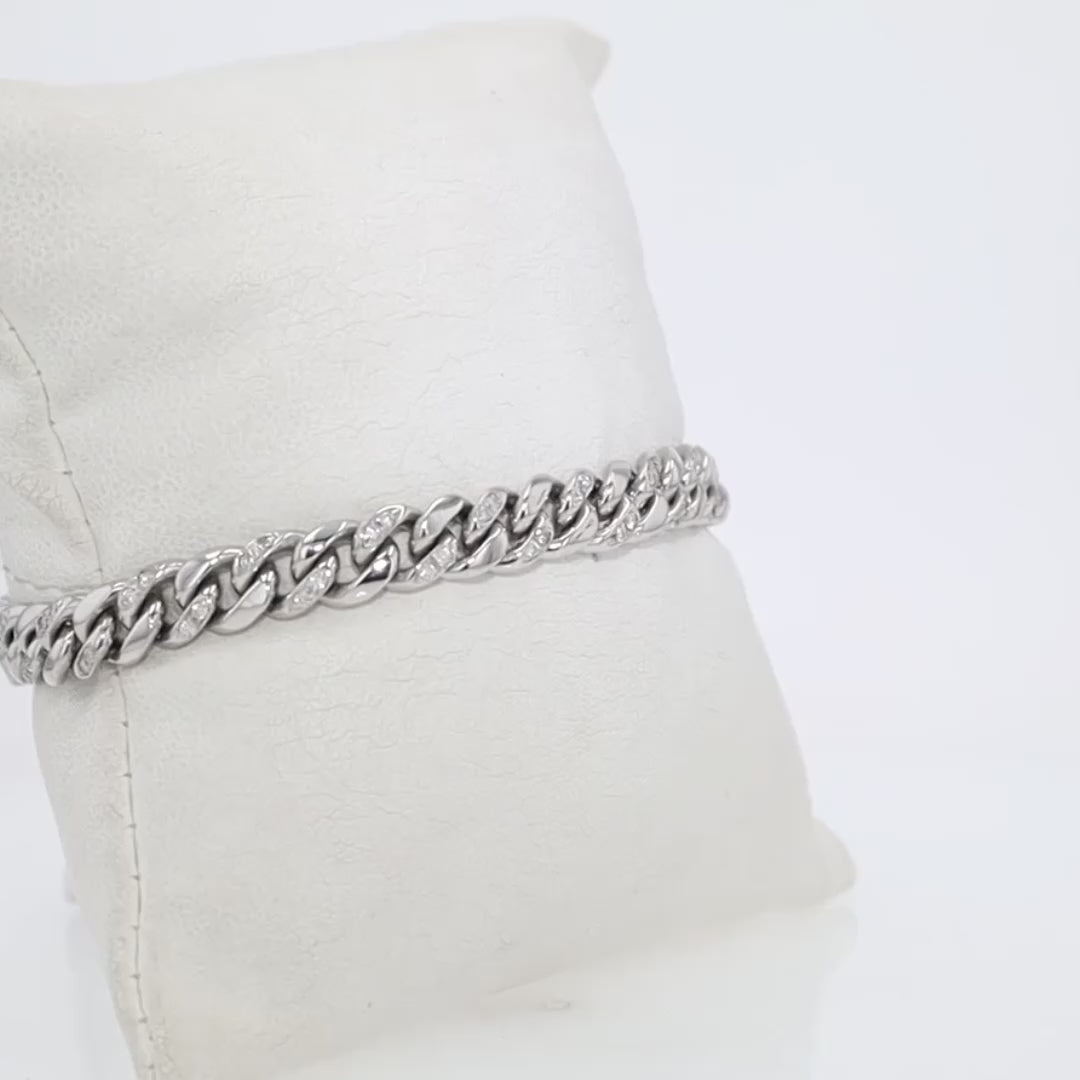 Designer Diamond 14k White Gold Cuban Link Bracelet