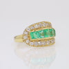 Retro Colombian Emerald and Diamond 18k Yellow Gold Wide Band Ring