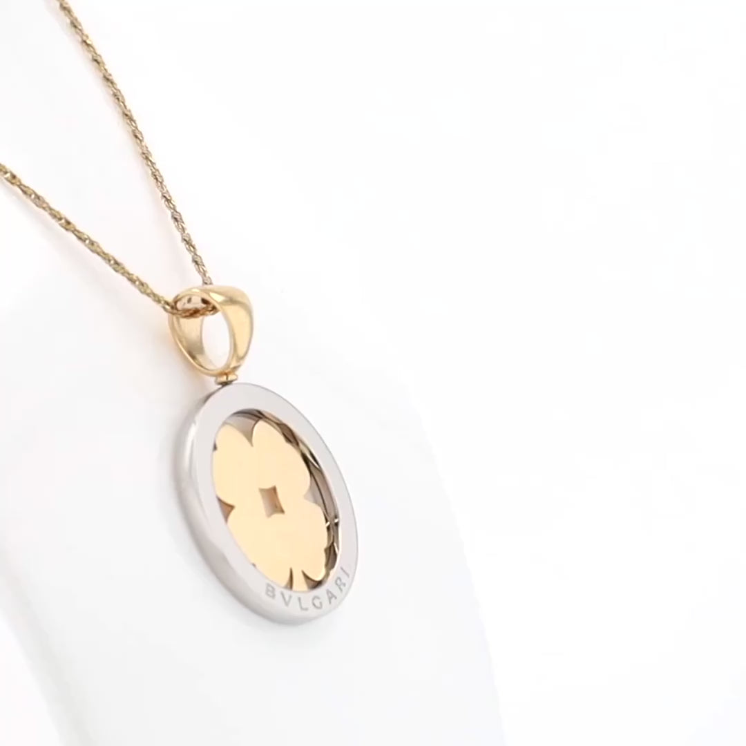 Vintage Bvlgari Tondo Four Leaf Clover 18k Gold 2 Tone Pendant