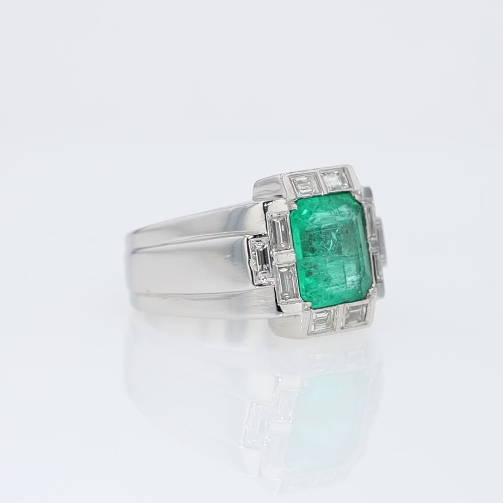 Rocking Art Deco Colombian Emerald 2.70 Carat Diamond Ring