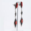 Exquisite Art Deco Onyx Coral & Diamond Platinum Drop Earrings