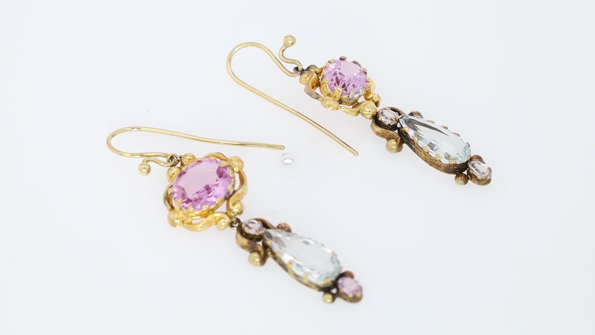 Georgian High Karat Gold Imperial Topaz & Aquamarine Drop Earrings