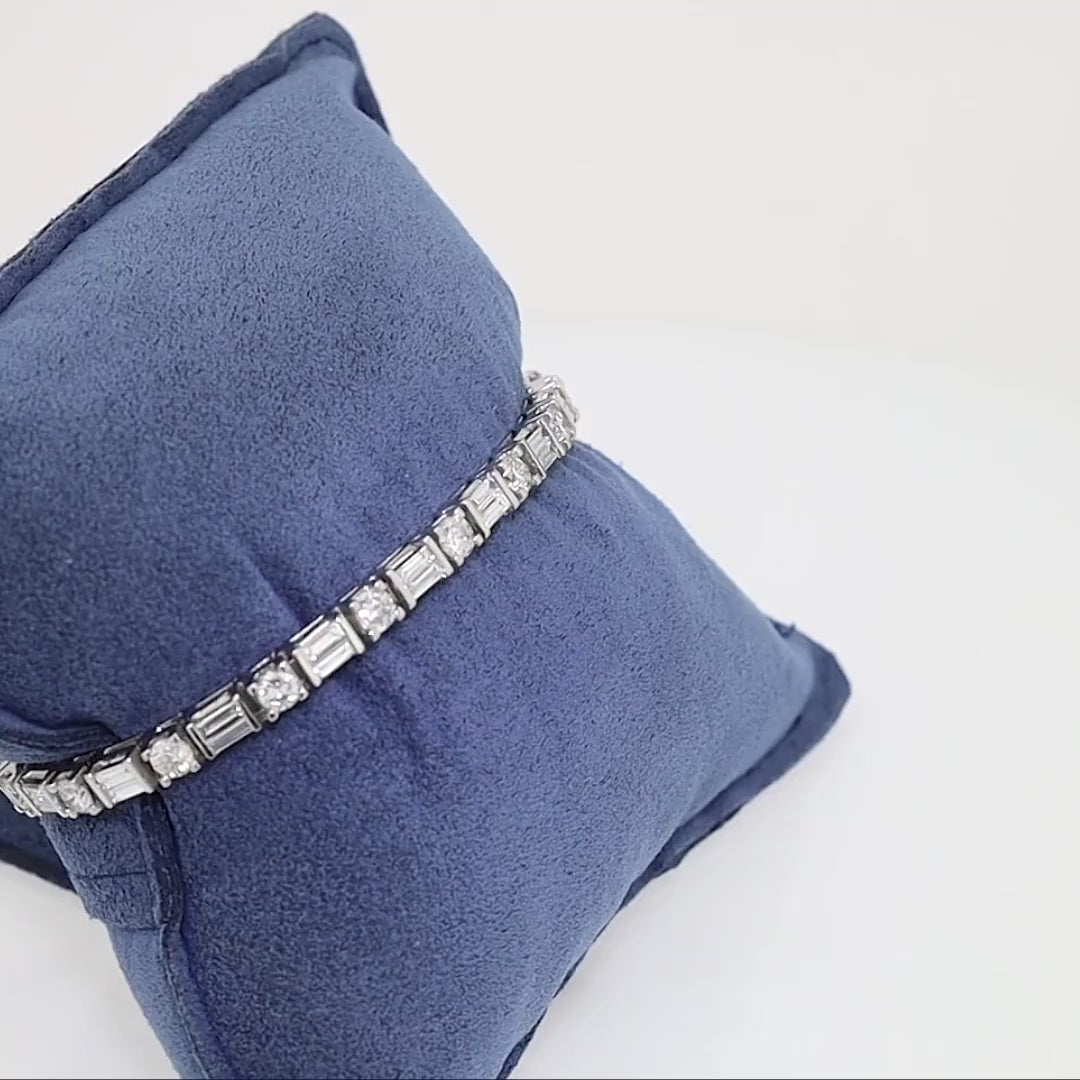Estate Platinum 3 Carat Mixed Round & Baguette Diamond Tennis Bracelet