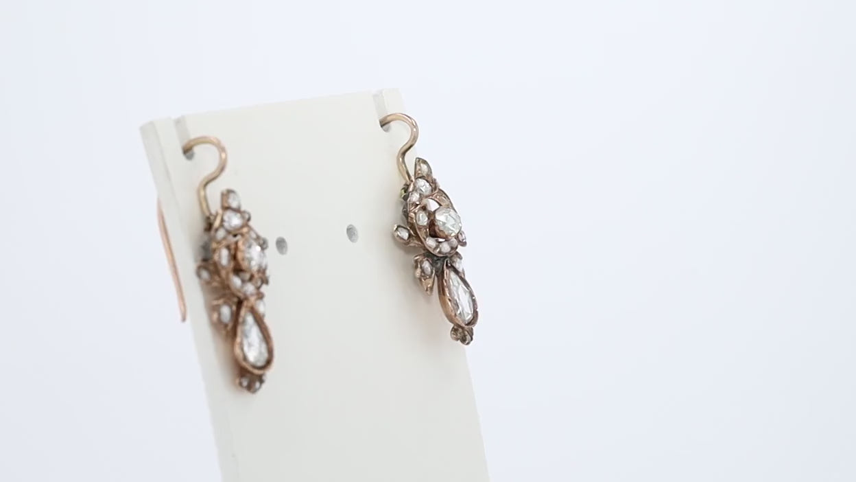 Antique Georgian Rose Cut Diamond Drop Earrings