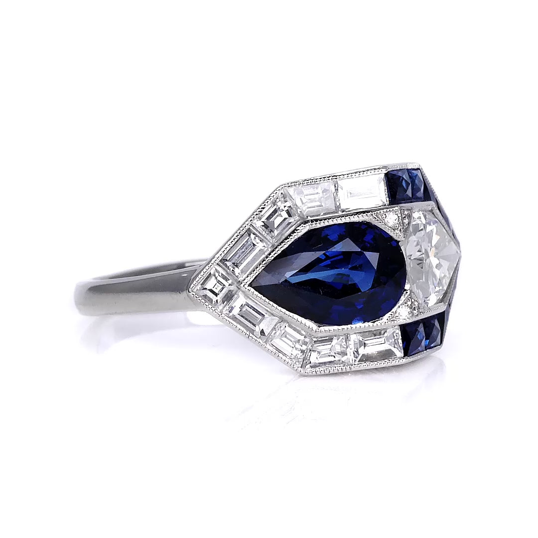 Sophia D. Art Deco Revival Diamond and Sapphire 3.67 Ct Toi Et Moi Platinum Ring