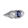 Antique Art Deco 2.78 Carat 3 Stone Diamond & Sapphire Filigree Engagement Ring