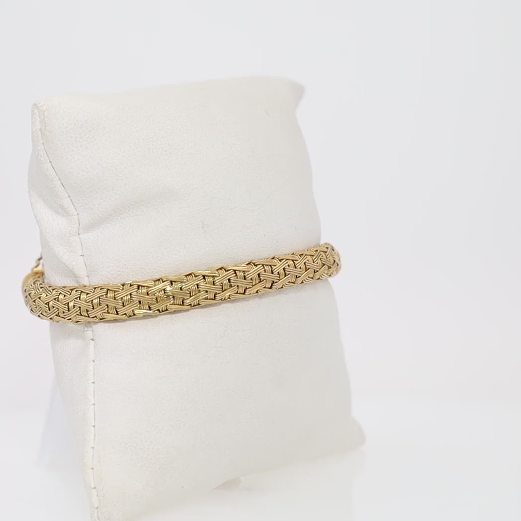 Italian 18k Yellow Gold Woven Mesh Bombé Bangle Bracelet