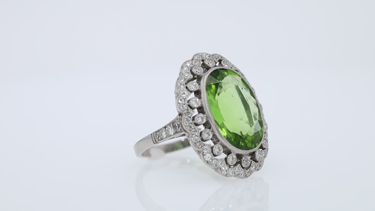 Estate 9.06 Carat Peridot and Diamond Platinum Cocktail Ring