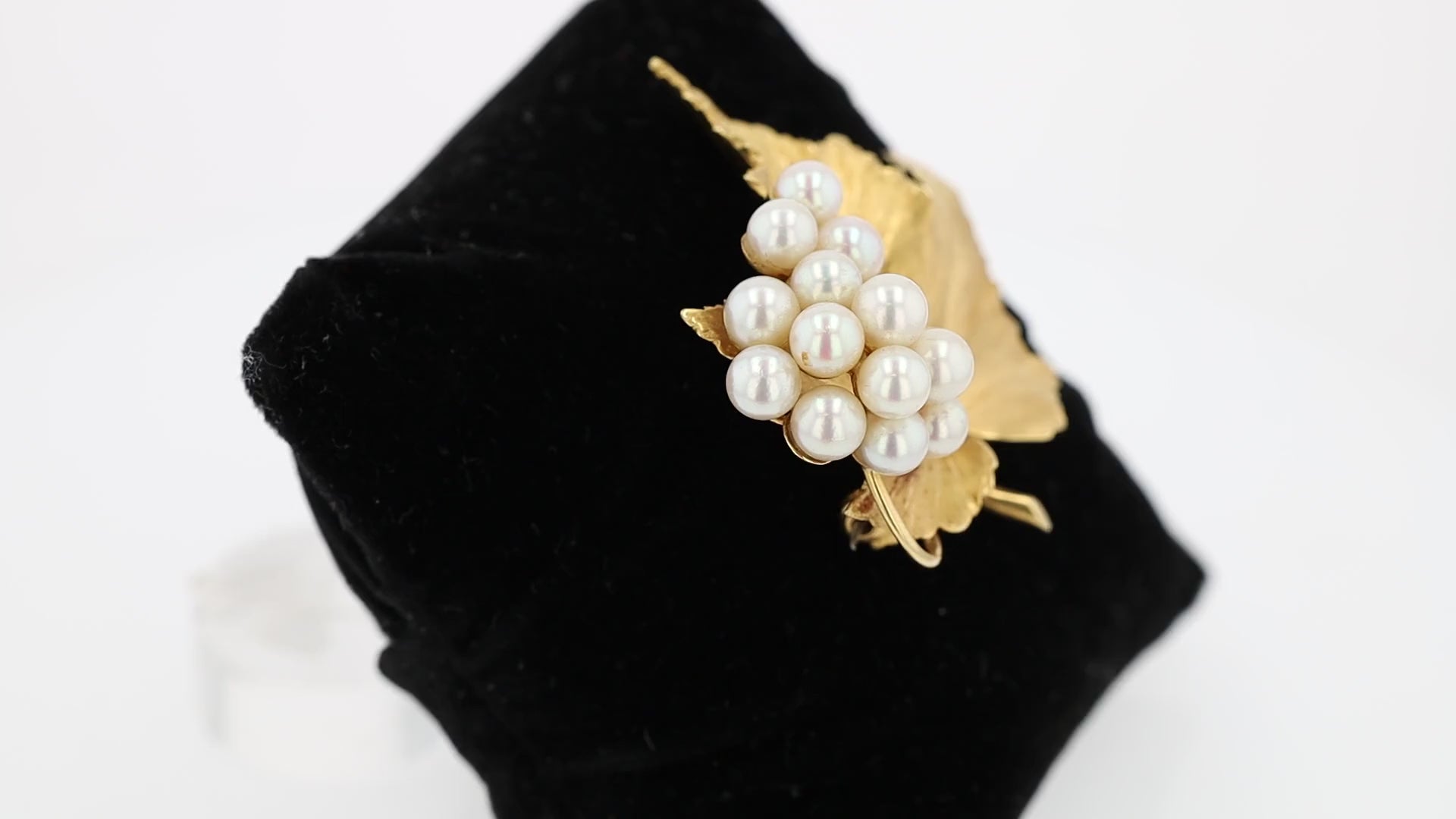 Vintage 18k Gold Large Tiffany & Co. Grape Leaf Pearl Brooch