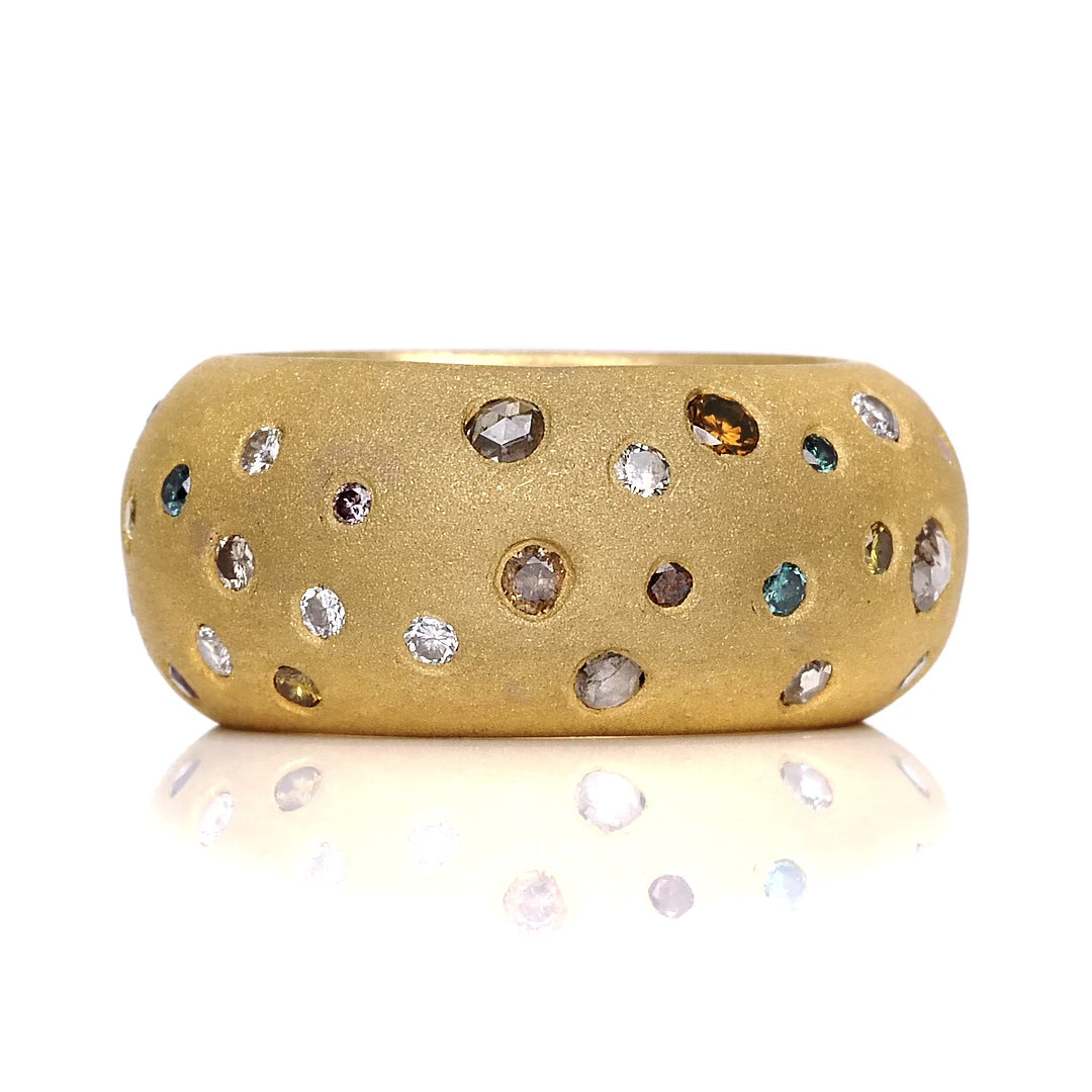 Multi-Color Diamond 21k Gold Estate Wide Cigar Band Donut Ring