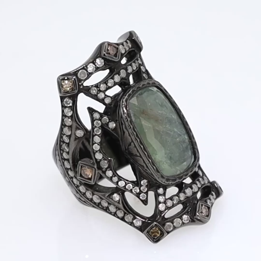 Loree Rodkin Gothic 6 Carat Center Diamond Cuff Cocktail Ring