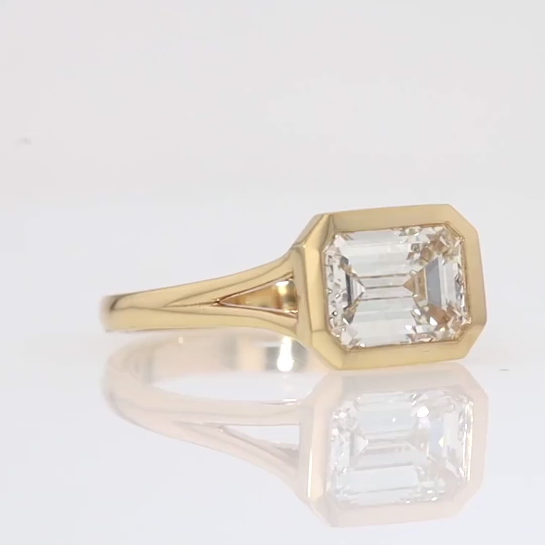 GIA 2.30 Carat Emerald Cut Diamond Bezel Solitaire Engagement Ring