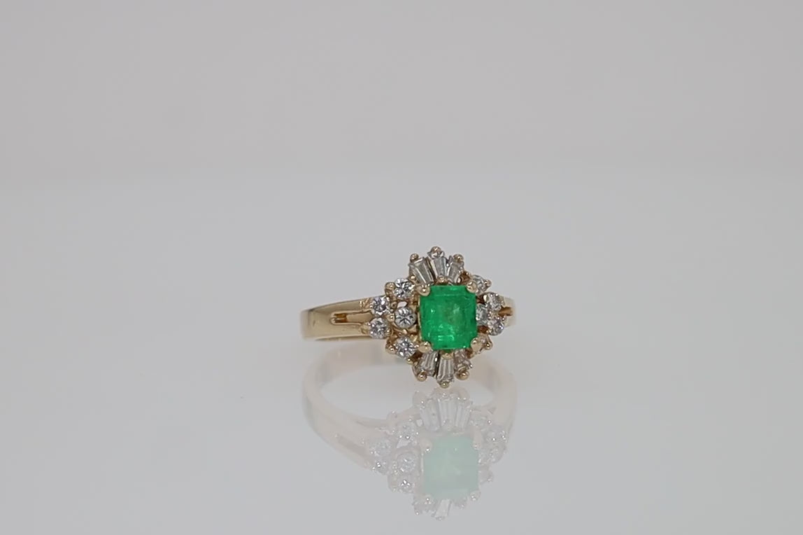 Vintage Emerald Diamond Petite Cocktail Ring