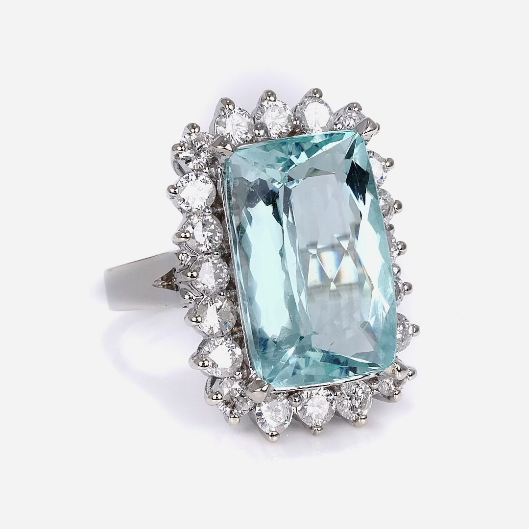 Vintage 9 Carat Aquamarine & Diamond Princess Diana Cocktail Ring