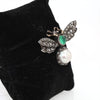 Victorian Diamond Emerald Pearl Bee Pin Brooch
