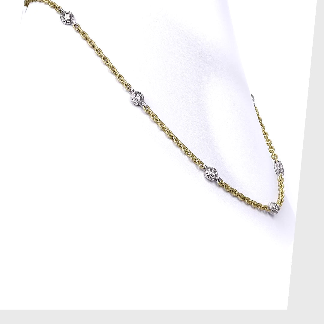 Estate Diamonds By The Yard Italian 18k Two-Tone Gold Link Station Necklace