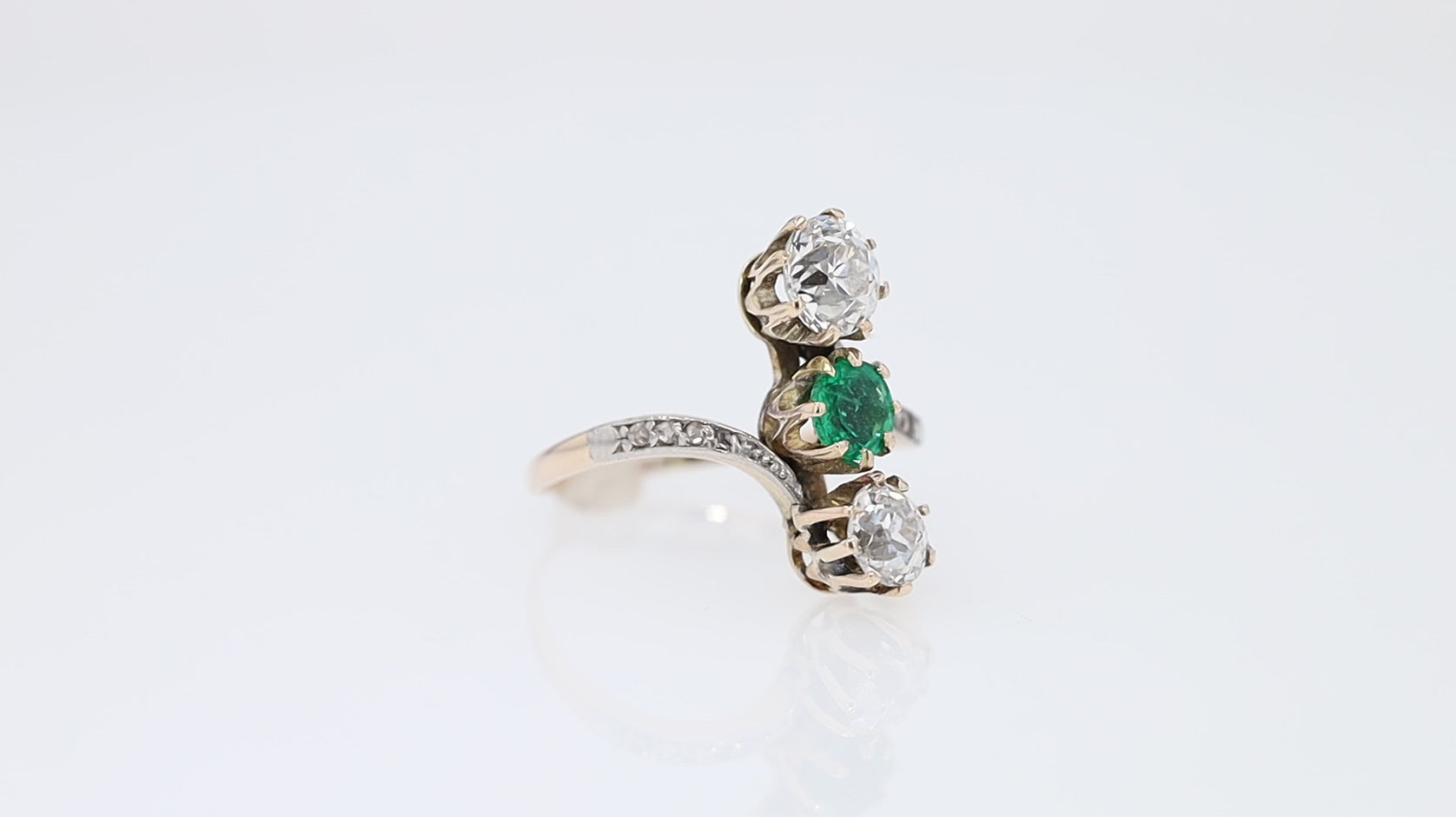 Antique Diamond & Emerald 3-Stone Edwardian Engagement Ring