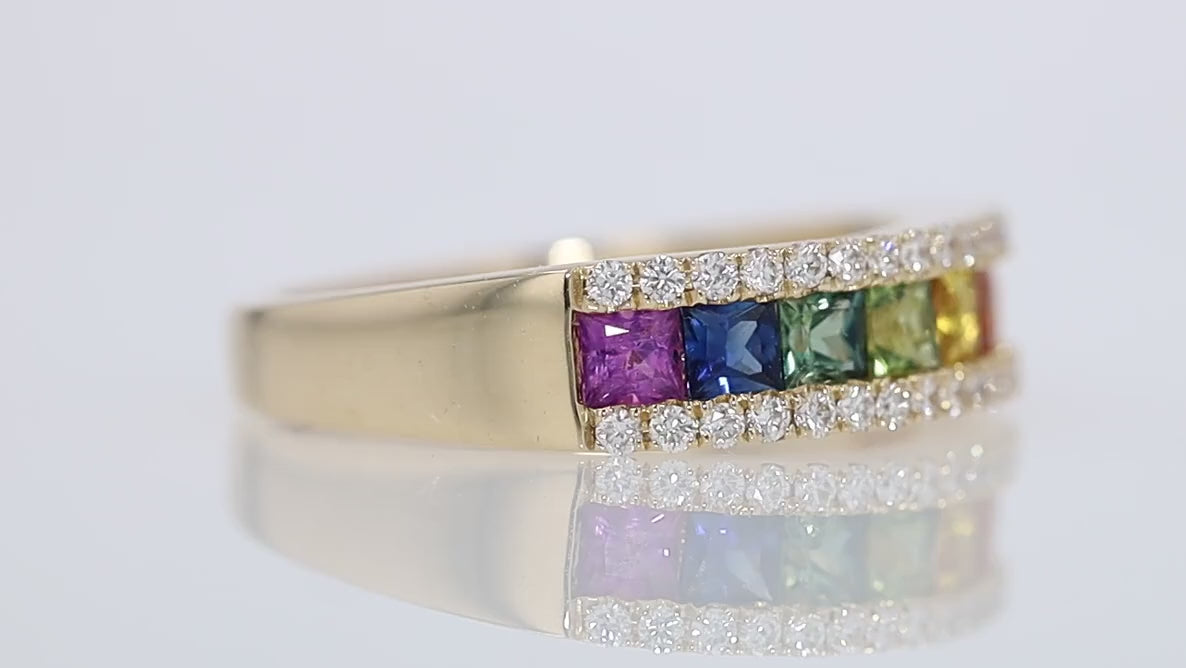 Rainbow Sapphire Gold Band Ring